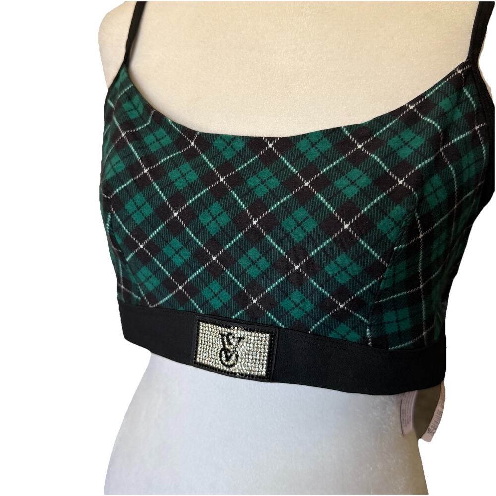 NWT Victoria's Secret Womens Large Unlined Bralette Open Back Green Black Plaid - Picture 4 of 8